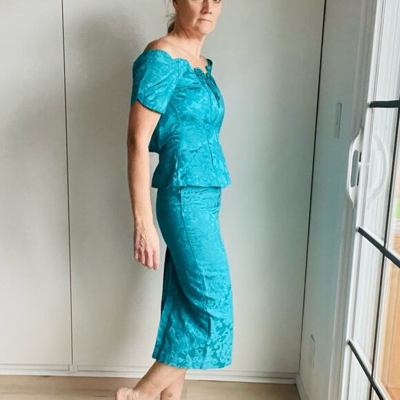 Vintage 90s Prom Party Dress Size 4 Pencil Peplum Size 4 Scott McClintock Brocad - Picture 5 of 11